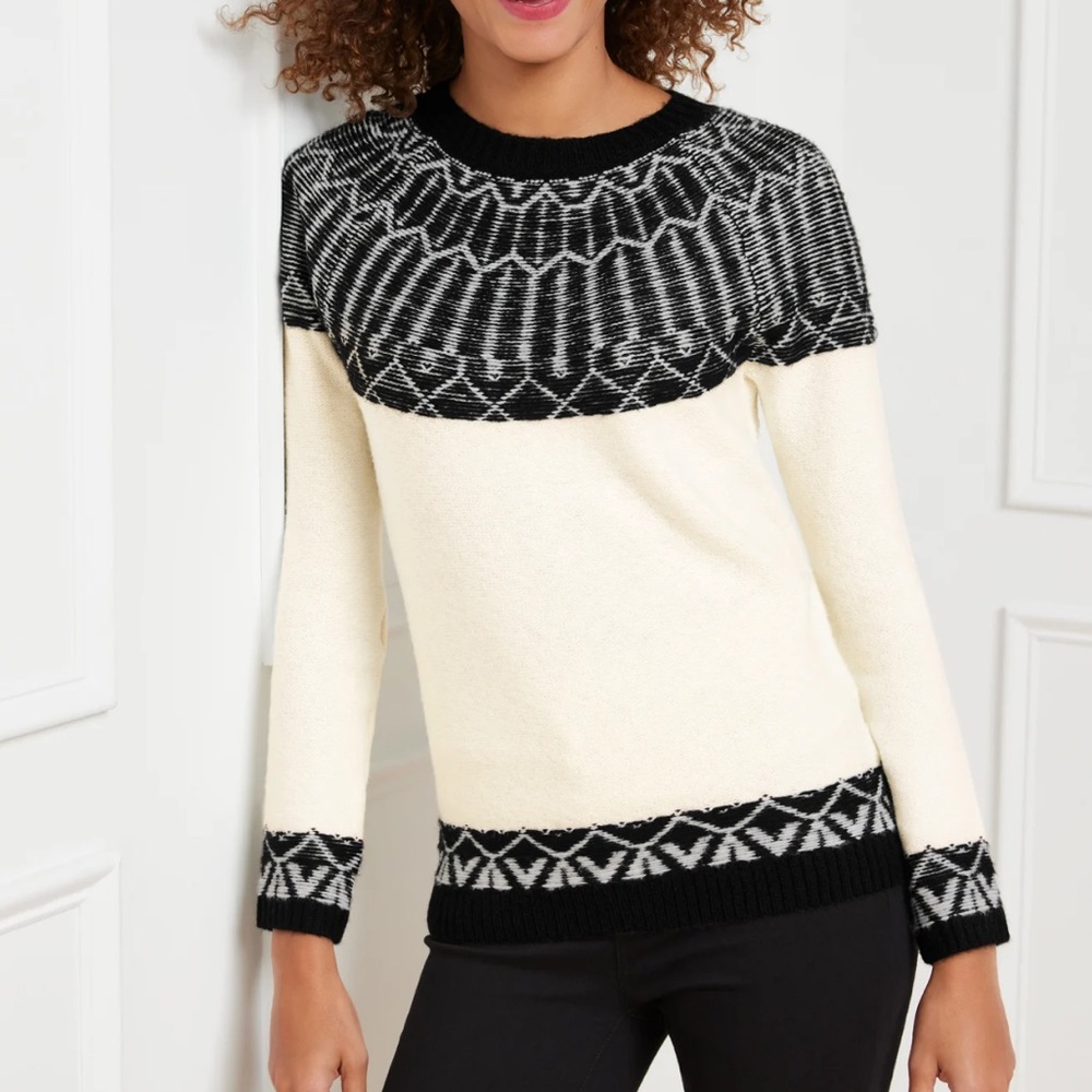 Talbots Fuzzy Fair Isle Crewneck Pullover Sweater size Small